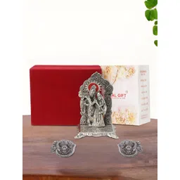 INTERNATIONAL GIFT pooja & home dcor Silver-Toned Religious Idol Showpiece With 2 Diya-picture-33