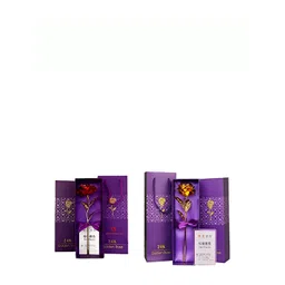 INTERNATIONAL GIFT Red & Gold Toned 2 Pieces Rose Flower With Leaf-picture-25