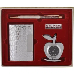international gift Silver Plated Pen, Card Holder & Apple Shape Watch ( 3 In 1 Set ) | For Gift Ball Pen-picture-12