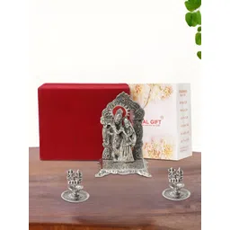 INTERNATIONAL GIFT Silver Plated Radha Krishna Chowki with 2 Diya and Box-picture-39