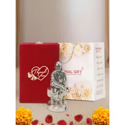 INTERNATIONAL GIFT Silver Plated Sai Baba Idol with Velvet Box Bag and Thank You Tag-image-29