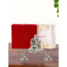 INTERNATIONAL GIFT Silver-Toned 5 Pcs Ganesh Idol Showpiece With Diya Religious Gift Set-picture-33