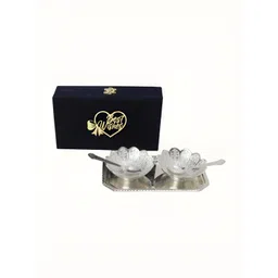 INTERNATIONAL GIFT Silver-Toned 6 PCS Textured Bowl Set With Tray & Spoons With Velvet Box-picture-27