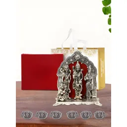 INTERNATIONAL GIFT Silver-Toned 7 Pcs Ram Darbar Idol Showpiece With Diya And Gift Box-picture-12