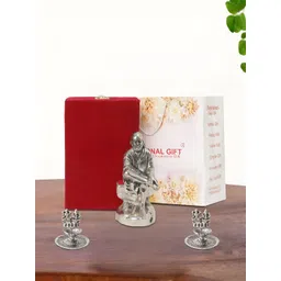 INTERNATIONAL GIFT Silver-Toned Sai Baba With 2 Diyas Religious Idol Showpiece-picture-11