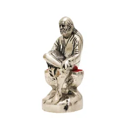 INTERNATIONAL GIFT Silver-Toned Sai Baba With 6 Diya Religious Idol Showpiece image 2