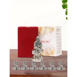 INTERNATIONAL GIFT Silver-Toned Sai Baba With 6 Diya Religious Idol Showpiece image 1