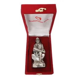 INTERNATIONAL GIFT Silver-Toned Sai Baba With 6 Diya Religious Idol Showpiece image 3