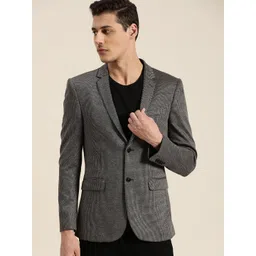 INVICTUS Men Black & Grey Self-Design Slim Fit Single-Breasted Smart Casual Blazer-picture-35