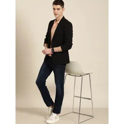 INVICTUS Men Black Self Design Slim Fit Single Breasted Blazer image 3