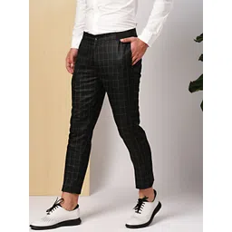 INVICTUS Men Black Slim Fit Checked Formal Trousers-picture-38
