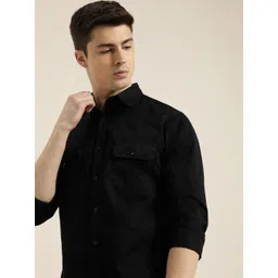 INVICTUS Men Black Solid Slim Fit Pure Cotton Casual Shirt With Flap Pockets-picture-29