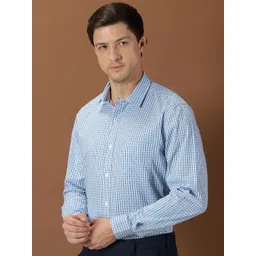 INVICTUS Men Blue Original Micro Checks Opaque Checked Formal Shirt-image-1