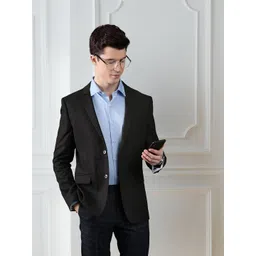 INVICTUS Men Charcoal Grey & Black Slim Fit Checked Single-Breasted Smart Casual Blazer-picture-17