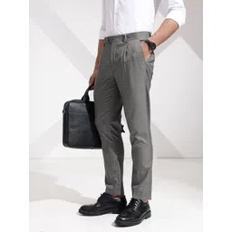 INVICTUS Men Checked Pleated Formal Trousers-picture-18