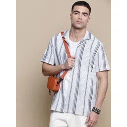 INVICTUS Men Club Cuban Collar Striped Cotton Relaxed Fit Casual Shirt-picture-27