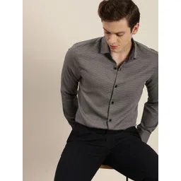 INVICTUS Men Easy Care Grey & Black  Self Design Sustainable Formal Shirt-picture-26
