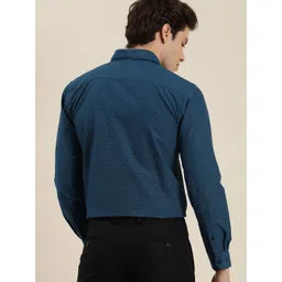 INVICTUS Men Easy Care Teal Blue Checked Sustainable Formal Shirt image 5