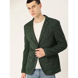 INVICTUS Men Green & Black Self-Design Slim Fit Single-Breasted Blazer-picture-12