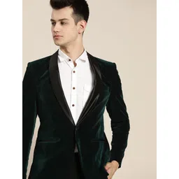 INVICTUS Men Green Solid Slim Fit Velvet Finish Single-Breasted Tuxedo-picture-30