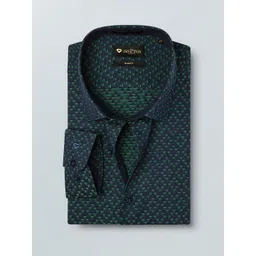 INVICTUS Men Navy Blue & Green Slim Fit Self Design Sustainable Formal Shirt-picture-26