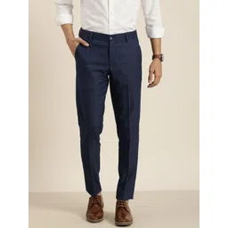 INVICTUS Men Navy Blue Checked Slim Fit Trousers-picture-13
