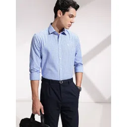 INVICTUS Men Premium Slim Fit Gingham Checked Cotton Linen Formal Shirt-picture-22