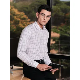 INVICTUS Men Premium Slim Fit Windowpane Checked Cutaway Collar Cotton Formal Shirt-picture-20