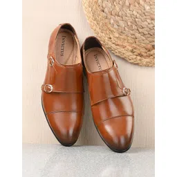 INVICTUS Men Tan Solid Leather Formal Monk Shoes-picture-21