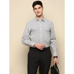 INVICTUS Spread Collar Slim Fit Micro Checks Printed Cotton Formal Shirt-picture-27