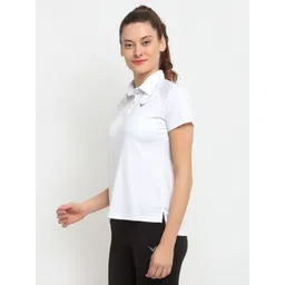 invincible Women Solid Polo Neck Polyester White T-Shirt image 3