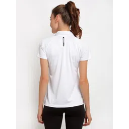 invincible Women Solid Polo Neck Polyester White T-Shirt image 2