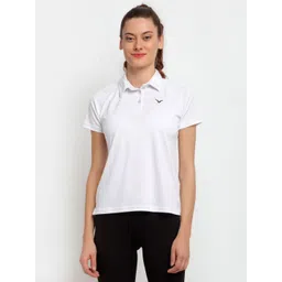 invincible Women Solid Polo Neck Polyester White T-Shirt image 1