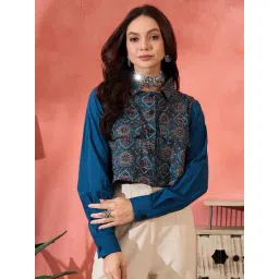 Inweave Blue Cotton Regular Fit Printed Jacket-picture-17