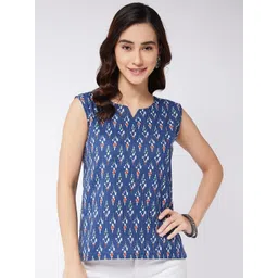 InWeave Blue Geometric Printed Cotton Top image 1