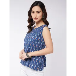 InWeave Blue Geometric Printed Cotton Top image 5