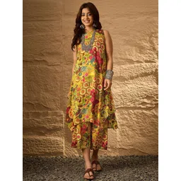InWeave Ethnic Motifs Printed A-Line Kurta with Palazzos-picture-41