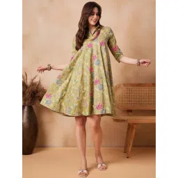 Inweave Green Floral Print A-Line Dress-picture-41