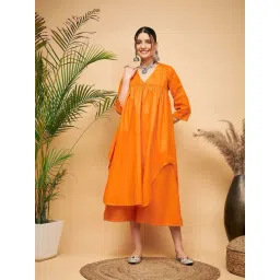 Inweave Orange A Line Kurta-image-2