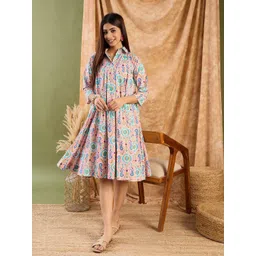 InWeave Paisley Printed Cotton A-Line Dress-picture-22