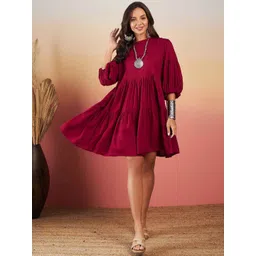 InWeave Puff Sleeves Tiered Fit & Flare Dress-picture-31