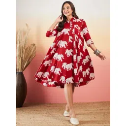 Inweave Red Printed A-Line Dress-picture-17