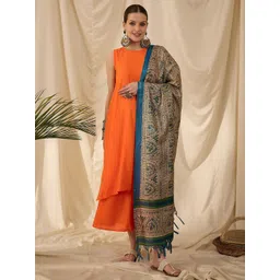 InWeave Round Neck A-Line Kurta With Palazzos And Dupatta-image-11