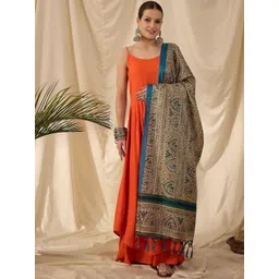 InWeave Round Neck Sleeveless A-Line Kurta With Trousers And Dupatta-image-14