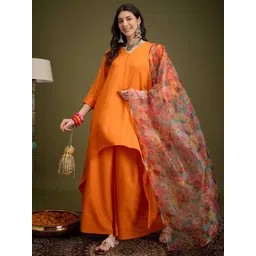 InWeave V-Neck A-Line Kurta With Palazzos And Dupatta-image-13
