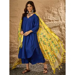 InWeave V Neck A Line Kurta With Palazzos & Dupatta-picture-23