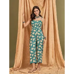 InWeave Women Abstract Printed Smocked Basic Jumpsuit-picture-26
