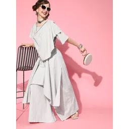 InWeave Women Beautiful Grey Solid Top with Palazzos-picture-25