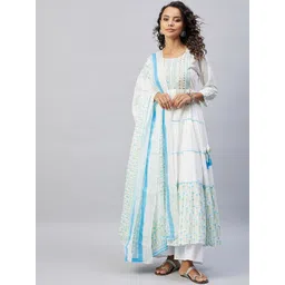 InWeave Women Blue Ethnic Motifs Dyed Flared Sleeves Chikankari Anarkali Kurta-picture-12
