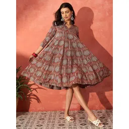 InWeave Women Ethnic Motifs Printed A-Line Dress-picture-13